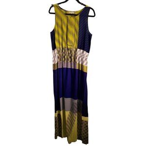 Colorblock Sleeveless Maxi Dress By Joan Vass In Yellow & Blue Size  XLarge